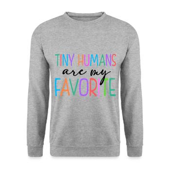 Tiny Humans Are My Favorite Daycare Provider Teach - Unisex Pullover - Weißgrau meliert - Vorne - Alina (178cm) & Michal (187cm)