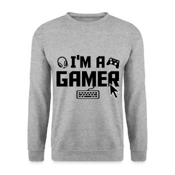 I'm A Gamer Video Game Player Gaming Nerd Geek Pc - Unisex Pullover - Weißgrau meliert - Vorne - Alina (178cm) & Michal (187cm)
