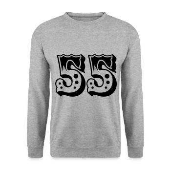 55 - Zahl - Nummer - Unisex Pullover - Weißgrau meliert - Vorne - Alina (178cm) & Michal (187cm)