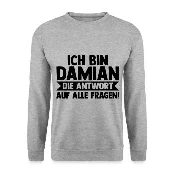 Prénom Damian - Sweat-shirt Unisexe - gris chiné - Devant - Alina (178cm) & Michal (187cm)
