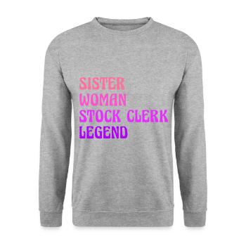Sister Woman Stock Clerk Legend Finance Bookkeepin - Unisex Pullover - Weißgrau meliert - Vorne - Alina (178cm) & Michal (187cm)