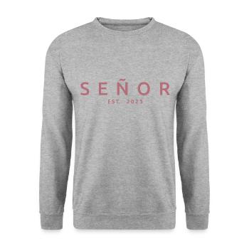 2023 Hochzeitsfeier des Verlobungsbräutigams - Unisex Pullover - Weißgrau meliert - Vorne - Alina (178cm) & Michal (187cm)