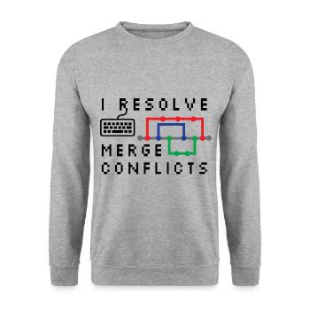 I Resolve Merge Conflicts Coding Programming Devel - Unisex Pullover - Weißgrau meliert - Vorne - Alina (178cm) & Michal (187cm)