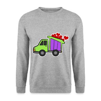 Bagger Baustelle Bauarbeiter Bau Herz I Geschenk - Unisex Pullover - Weißgrau meliert - Vorne - Alina (178cm) & Michal (187cm)