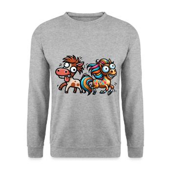 Crazy Horses Cavalier Cavalier Cheval Poney - Sweat-shirt Unisexe - gris chiné - Devant - Alina (178cm) & Michal (187cm)