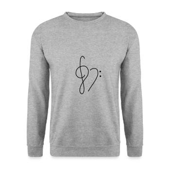 Notenschlüssel Musik Musiker Herz Singen - Unisex Pullover - Weißgrau meliert - Vorne - Alina (178cm) & Michal (187cm)