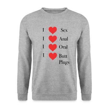 j'aime le sexe anal oral plug anal - Sweat-shirt Unisexe - gris chiné - Devant - Alina (178cm) & Michal (187cm)
