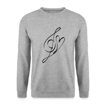 Notenschlüssel Musik Songwriter Kunst Herz Singen - Unisex Pullover - Weißgrau meliert - Vorne - Alina (178cm) & Michal (187cm)