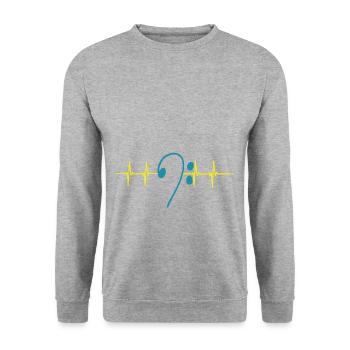 Notenschlüssel Musik Geschenk Bassschlüssel - Unisex Pullover - Weißgrau meliert - Vorne - Alina (178cm) & Michal (187cm)