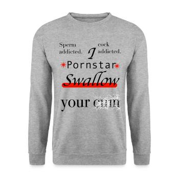 Pornostar, Sperma schlucken, cum, Penis süchtig - Unisex Pullover - Weißgrau meliert - Vorne - Alina (178cm) & Michal (187cm)