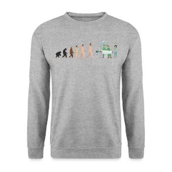 Chirurg Evolution Chefarzt Operation Geschenk - Unisex Pullover - Weißgrau meliert - Vorne - Alina (178cm) & Michal (187cm)