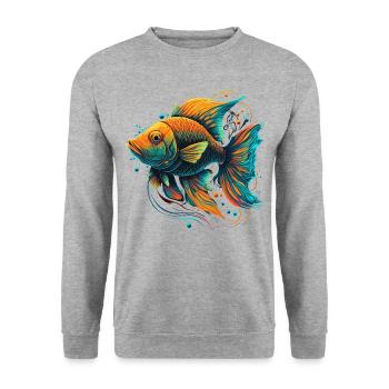 Goldener Fisch - Unisex Pullover - Weißgrau meliert - Vorne - Alina (178cm) & Michal (187cm)