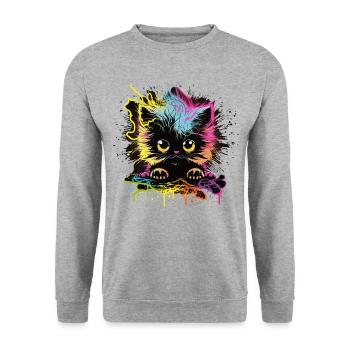 Colorful Cat - Unisex Sweatshirt - salt & pepper - Front - Alina (178cm) & Michal (187cm)