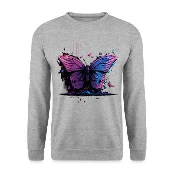 Schmetterling Schönheit Vaporwave - Unisex Pullover - Weißgrau meliert - Vorne - Alina (178cm) & Michal (187cm)