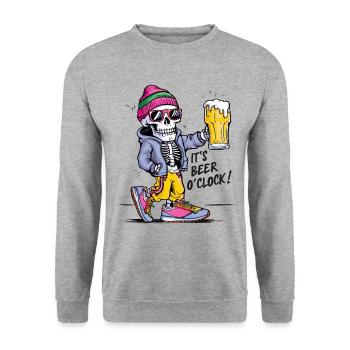 Es ist Bier Uhr Lustiges Skelett - Unisex Pullover - Weißgrau meliert - Vorne - Alina (178cm) & Michal (187cm)