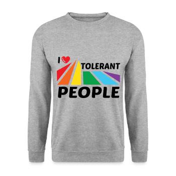 I Love Tolerant People Bisexual Gay Pansexual Rain - Unisex Pullover - Weißgrau meliert - Vorne - Alina (178cm) & Michal (187cm)
