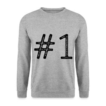 Erster Platz Nummer Eins Gewinner - Unisex Pullover - Weißgrau meliert - Vorne - Alina (178cm) & Michal (187cm)