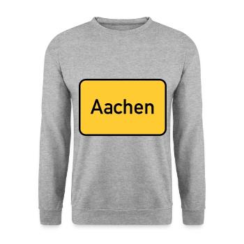 Aachen Ortsschild Gelbe Tafel - Unisex Pullover - Weißgrau meliert - Vorne - Alina (178cm) & Michal (187cm)