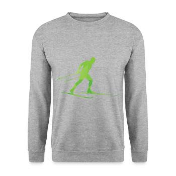 Retro Grafik Langläufer Wintersport Biathlon Langl - Unisex Pullover - Weißgrau meliert - Vorne - Alina (178cm) & Michal (187cm)