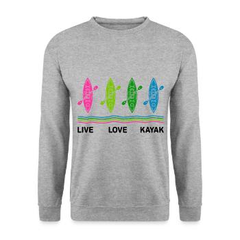 Live Love Kayak Kayaking Rowing Rower Canoe Rower - Unisex Pullover - Weißgrau meliert - Vorne - Alina (178cm) & Michal (187cm)