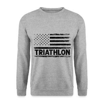 American Flag USA Triathlon Natation Vélo Course Triathle - Sweat-shirt Unisexe - gris chiné - Devant - Alina (178cm) & Michal (187cm)