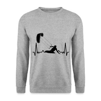 Kitesurfer Herzschlag EKG Kiteboard Surfer Wassers - Unisex Pullover - Weißgrau meliert - Vorne - Alina (178cm) & Michal (187cm)