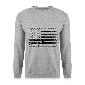 Trombonist Trombone Player American Flag Marching - Unisex Sweatshirt - salt & pepper - Front - Alina (178cm) & Michal (187cm)