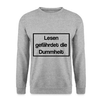 Lesen Gefährdet Die Dummheit Leser Bücherwurm Roma - Unisex Pullover - Weißgrau meliert - Vorne - Alina (178cm) & Michal (187cm)