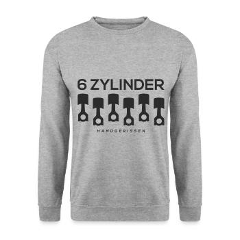 6 Zylinder handgerissen Autotuning Motor Shirt - Unisex Pullover - Weißgrau meliert - Vorne - Alina (178cm) & Michal (187cm)