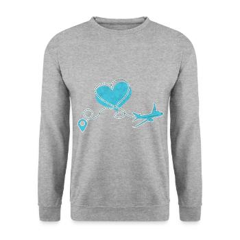 Airplane Pilot Fly Heart Destination I Gift - Unisex Sweatshirt - salt & pepper - Front - Alina (178cm) & Michal (187cm)