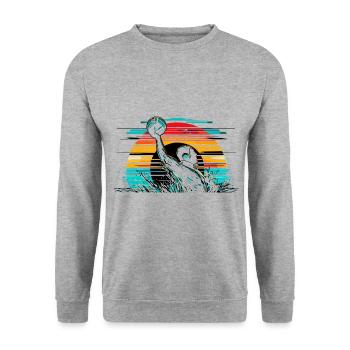 Retro Wasserball Spieler Aquatic Polo Sport - Unisex Pullover - Weißgrau meliert - Vorne - Alina (178cm) & Michal (187cm)