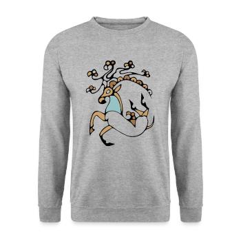 Sibirisches Eis Mumie Hirsch Tattoo - Unisex Pullover - Weißgrau meliert - Vorne - Alina (178cm) & Michal (187cm)