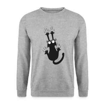 Schwarze Katze Kätzchen Katzenfan - Unisex Pullover - Weißgrau meliert - Vorne - Alina (178cm) & Michal (187cm)