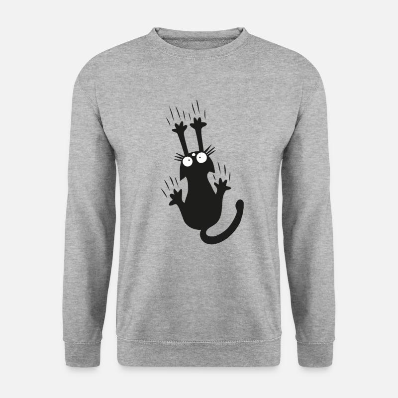 Schwarze Katze Kätzchen Katzenfan - Unisex Pullover - Weißgrau meliert