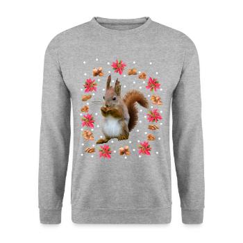 Écureuils aux noix, poinsettia, noisette - Sweat-shirt Unisexe - gris chiné - Devant - Alina (178cm) & Michal (187cm)