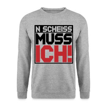 N Scheiss muss ich | Farben änderbar - Unisex Pullover - Weißgrau meliert - Vorne - Alina (178cm) & Michal (187cm)
