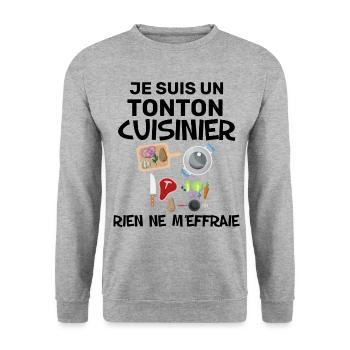 Mon tonton est un cuisinier - Sweat-shirt Unisexe - gris chiné - Devant - Alina (178cm) & Michal (187cm)