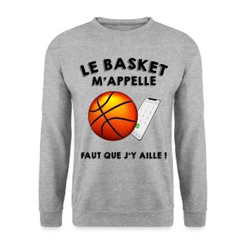 Basket Idée Cadeau Humour basketteur - Sweat-shirt Unisexe - gris chiné - Devant - Alina (178cm) & Michal (187cm)