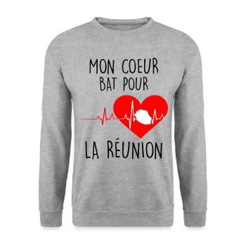 Mon Coeur L'île De La Réunion - Sweat-shirt Unisexe - gris chiné - Devant - Alina (178cm) & Michal (187cm)