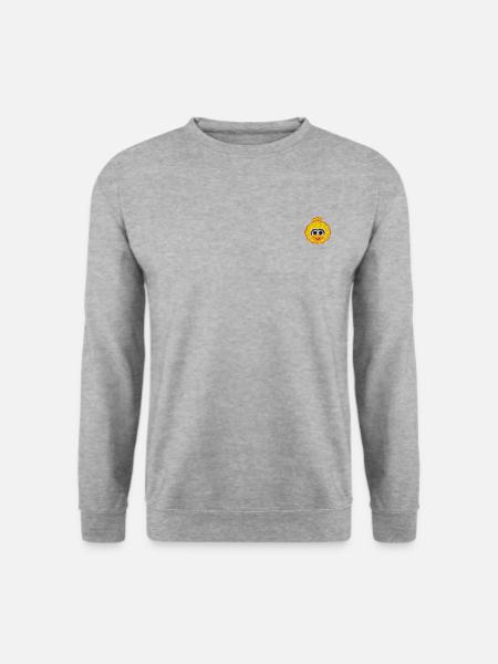Sesamstraße Bibo Als Stickmotiv - Unisex Pullover - Weißgrau meliert