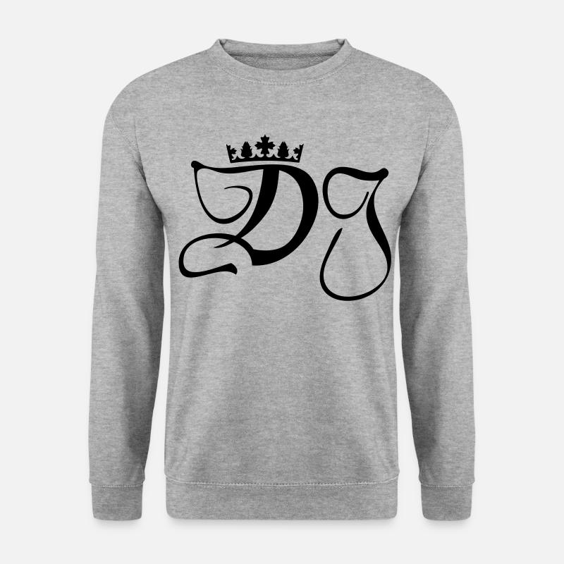 DJ- Discjockey- Monogramm mit Krone - Unisex Pullover - Weißgrau meliert