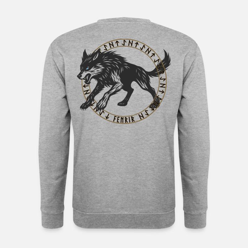 Fenrir im Wikinger-Runen-Kreis  - Unisex Pullover - Weißgrau meliert