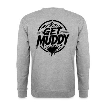 Get Muddy - Black Logo  - Unisex Pullover - Weißgrau meliert - Hinten - Michal (187cm)
