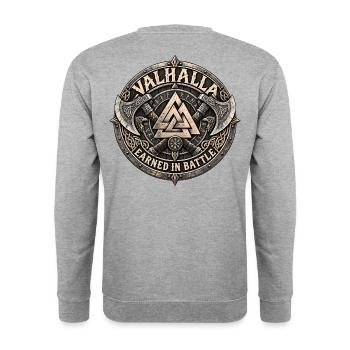 Valhalla Valknut Wikinger Emblem – Noventra - Unisex Pullover - Weißgrau meliert - Hinten - Michal (187cm)