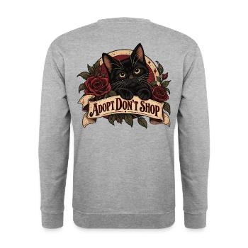Adopt Don’t Shop Black Cat - Unisex Pullover - Weißgrau meliert - Hinten - Michal (187cm)