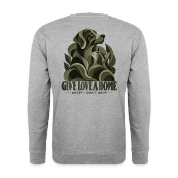 Give Love A Home – Adopt Don’t Shop - Unisex Pullover - Weißgrau meliert - Hinten - Michal (187cm)