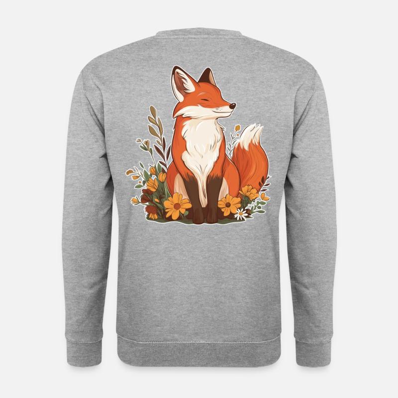 Fuchs mit Blumen - Unisex Pullover - Weißgrau meliert