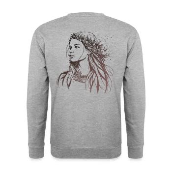 Woman Portrait Boho Style - Unisex Sweatshirt - salt & pepper - Back - Michal (187cm)