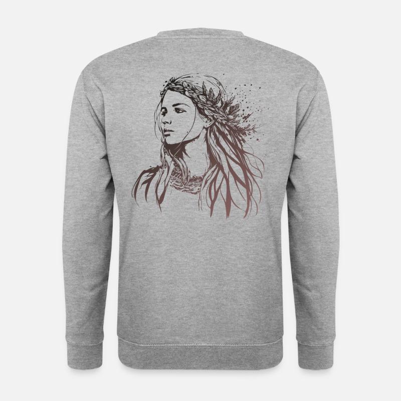 Frau Portrait Boho Style - Unisex Pullover - Weißgrau meliert