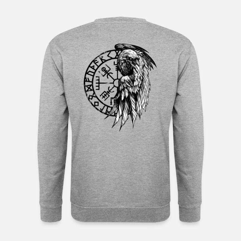 Wikinger Rabe und vegvisir Symbol - Unisex Pullover - Weißgrau meliert